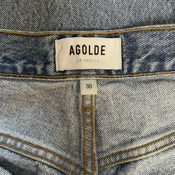 AGOLDE Riley Ankle Crop High Rise Straight Leg Blue Jean Distressed Hem Size 30 - Picture 9 of 12